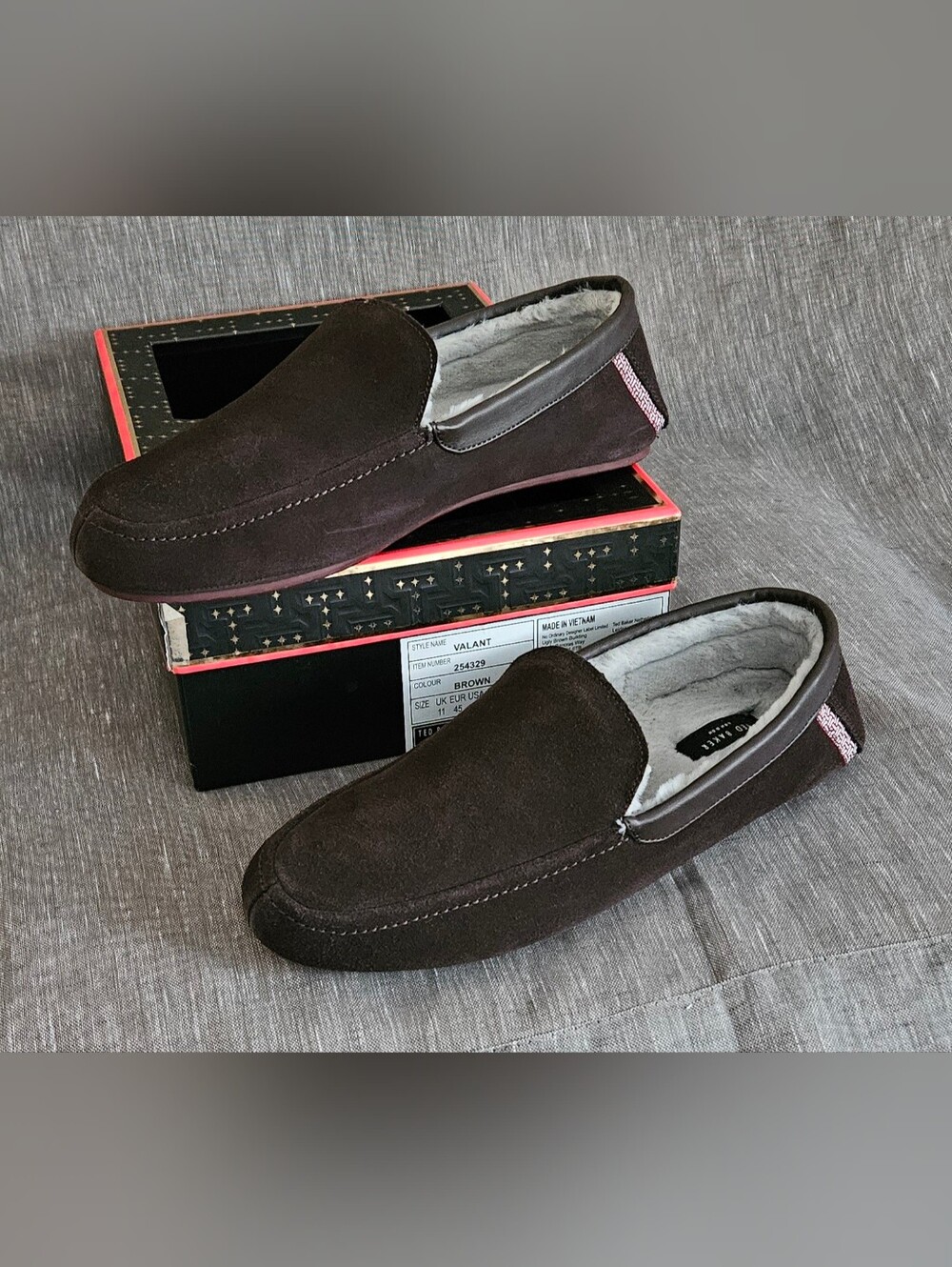 Women's Ted Baker Brown Suede Plush-Lined Luxury Slippers Size 12 US